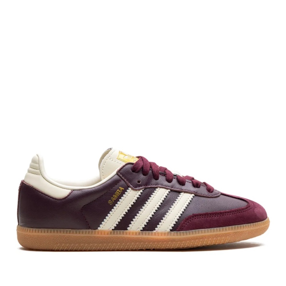 Adidas Samba Burgundy and White and Gold Sneakers